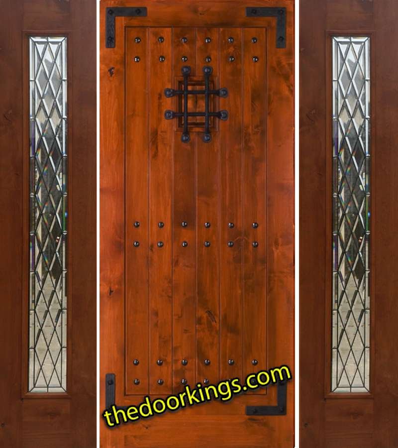 sw70 knotty alder wood door with two chateau sidelites
